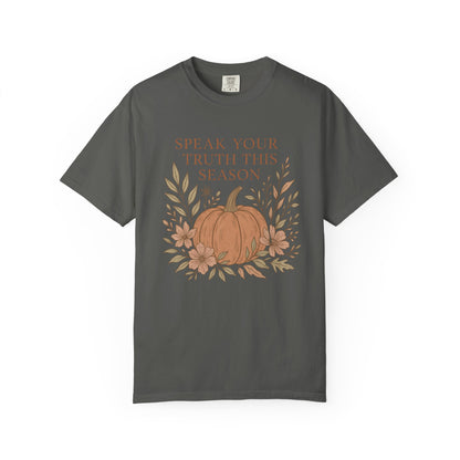 Boho Fall Pumpkin Graphic Tee – Speak Your Truth This Season Shirt – Autumn Comfort Colors 1717 Tee