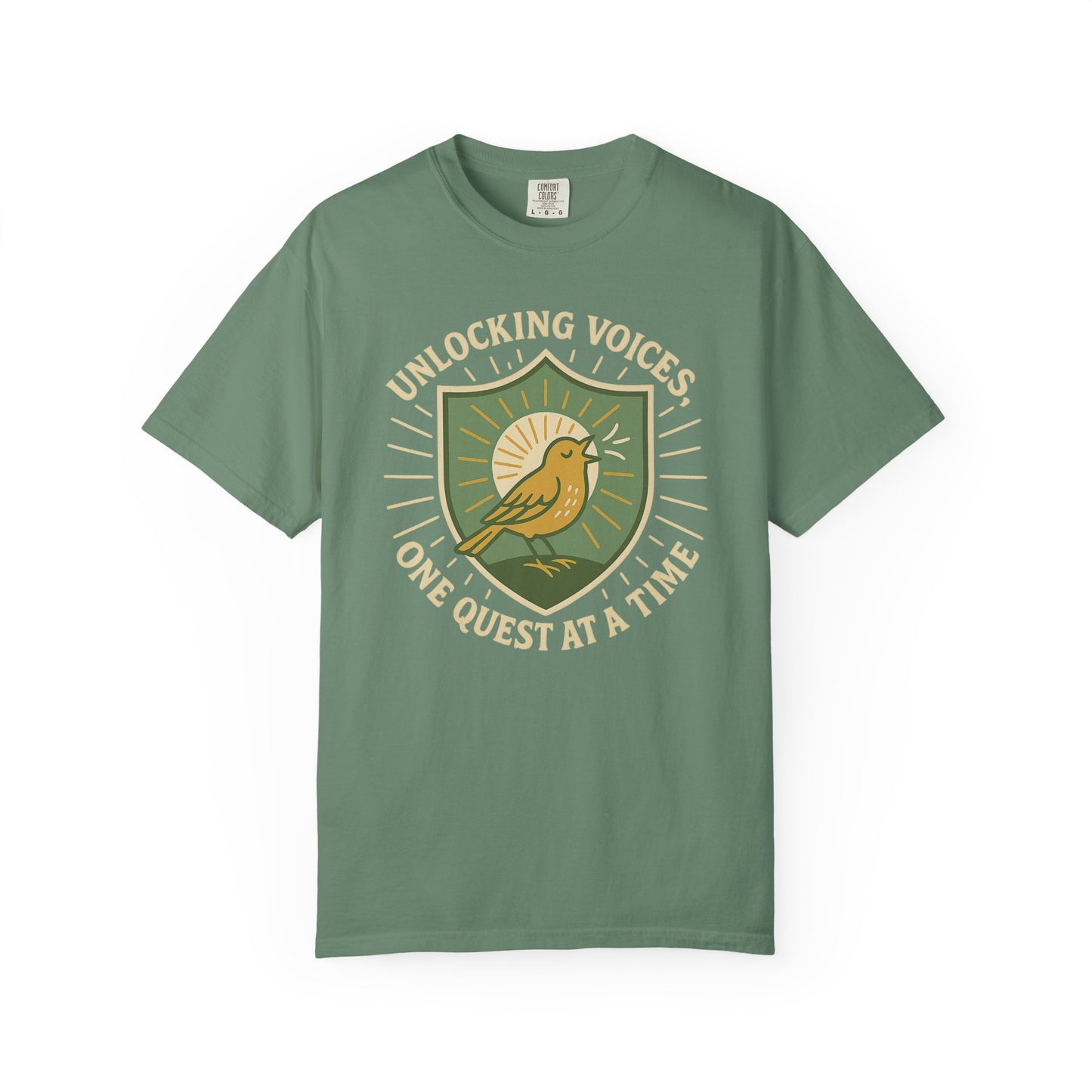 Unlocking Voices Shirt – Speech Therapist Bird Crest Tee – Boho Minimal Comfort Colors 1717 Tee