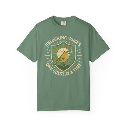 Unlocking Voices Shirt – Speech Therapist Bird Crest Tee – Boho Minimal Comfort Colors 1717 Tee