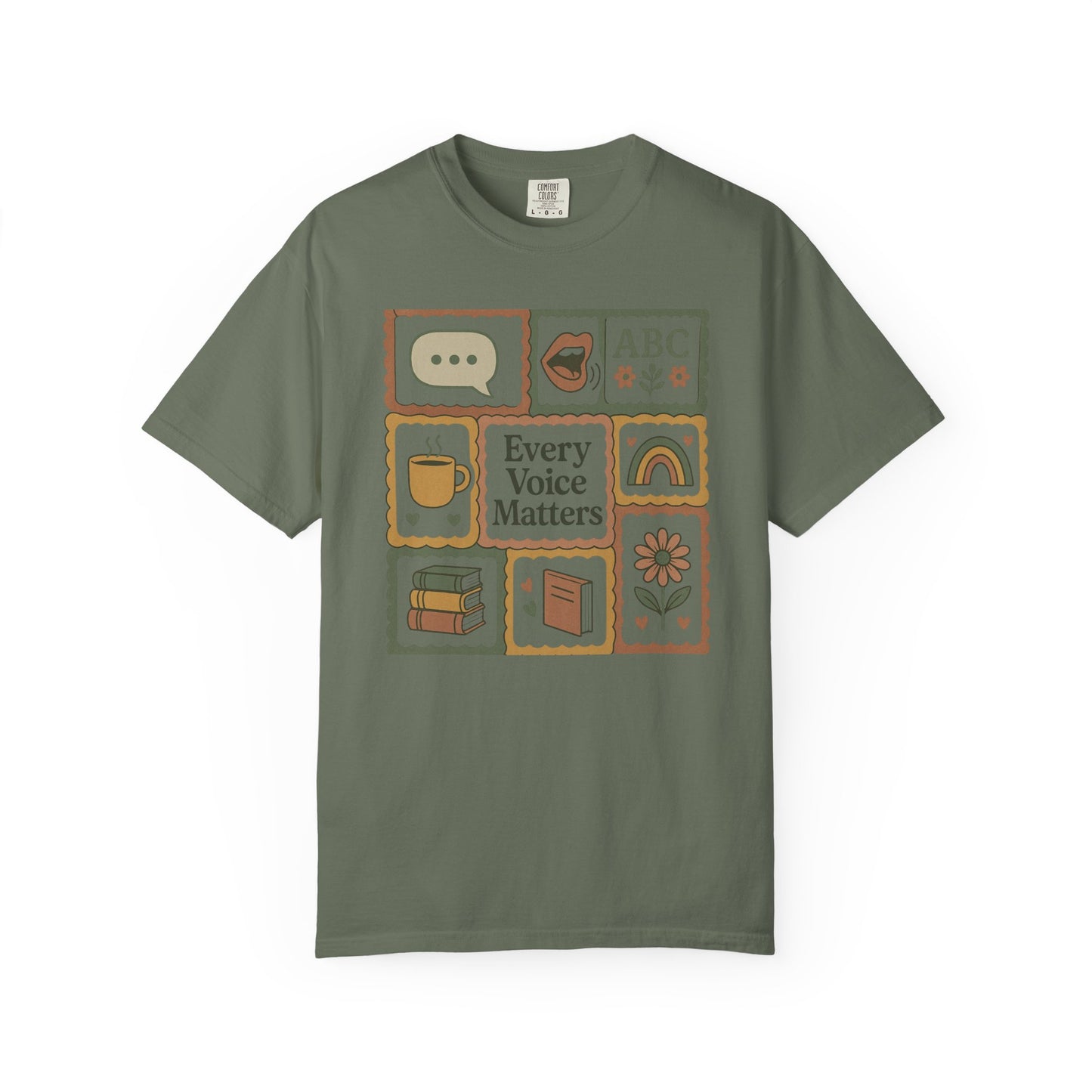 Every Voice Matters Shirt – Speech Therapy Teacher Tee – Boho Patchwork Comfort Colors 1717 Tee