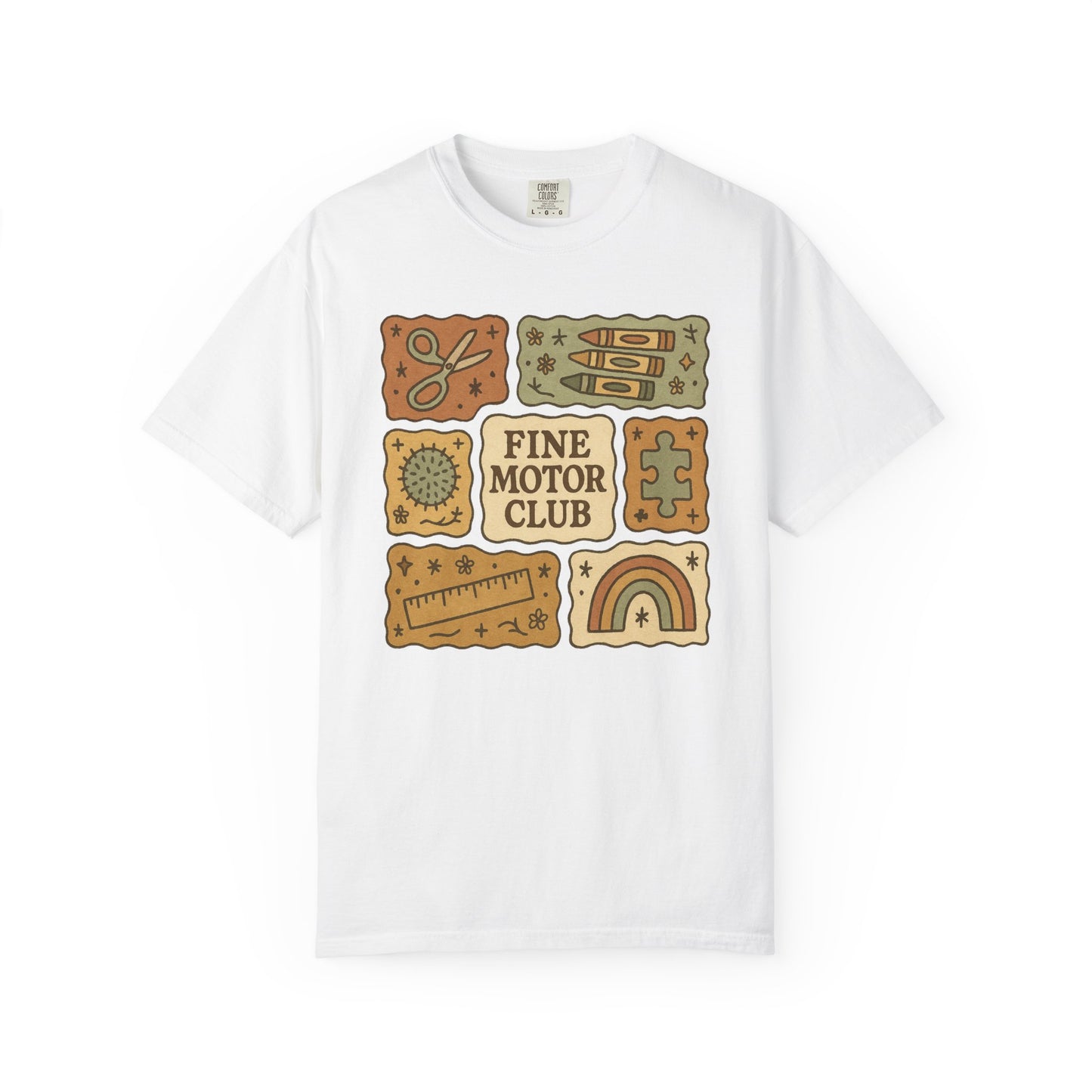 Fine Motor Club Tee – OT Occupational Therapy Comfort Colors 1717 Shirt – Boho Patchwork Graphic Tee