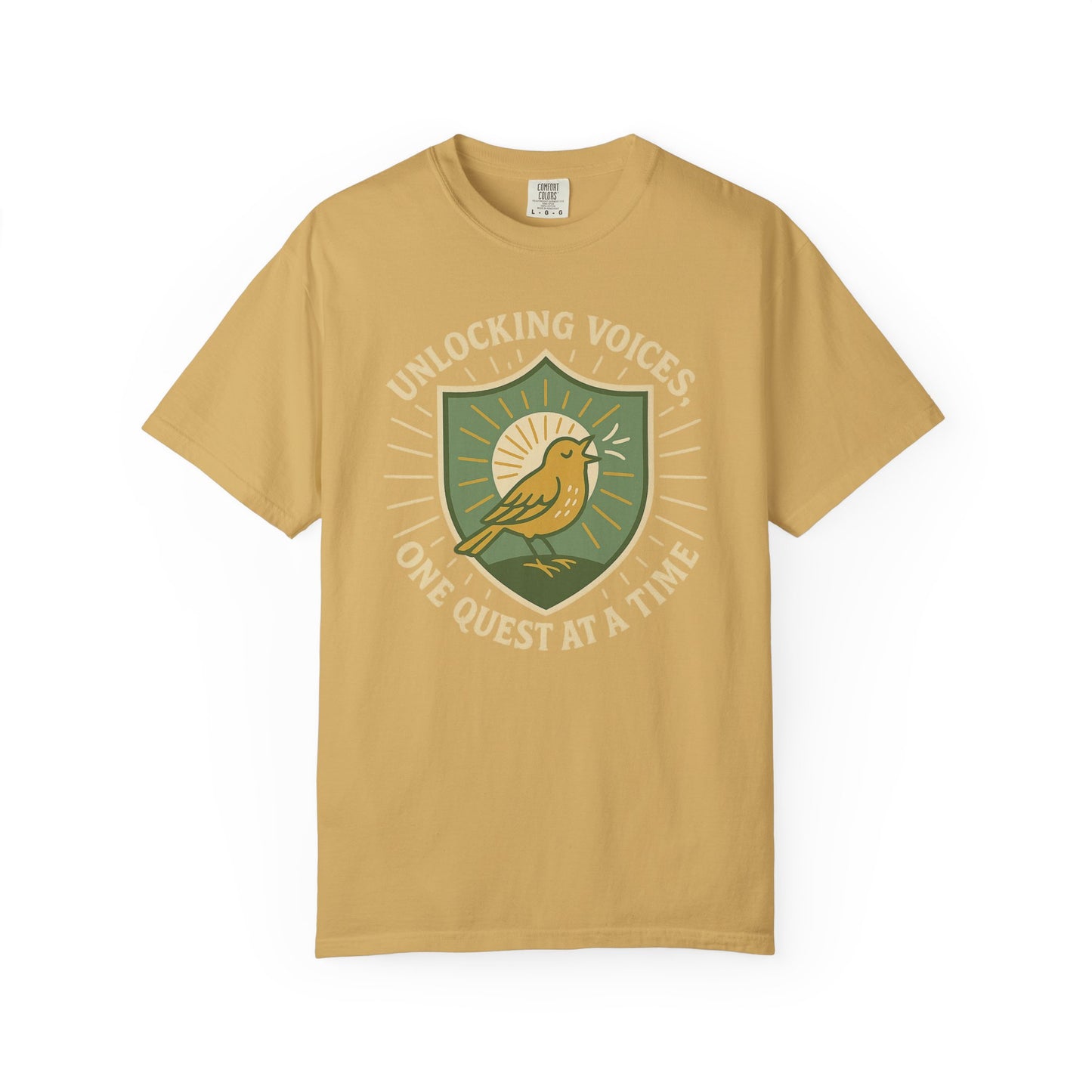 Unlocking Voices Shirt – Speech Therapist Bird Crest Tee – Boho Minimal Comfort Colors 1717 Tee