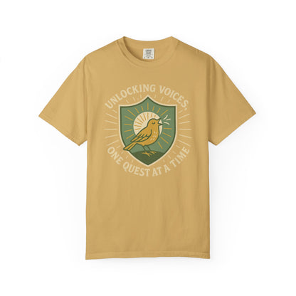 Unlocking Voices Shirt – Speech Therapist Bird Crest Tee – Boho Minimal Comfort Colors 1717 Tee