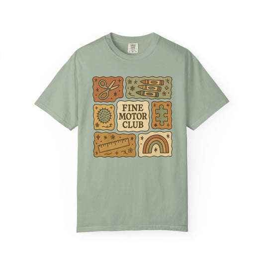 Fine Motor Club Tee – OT Occupational Therapy Comfort Colors 1717 Shirt – Boho Patchwork Graphic Tee