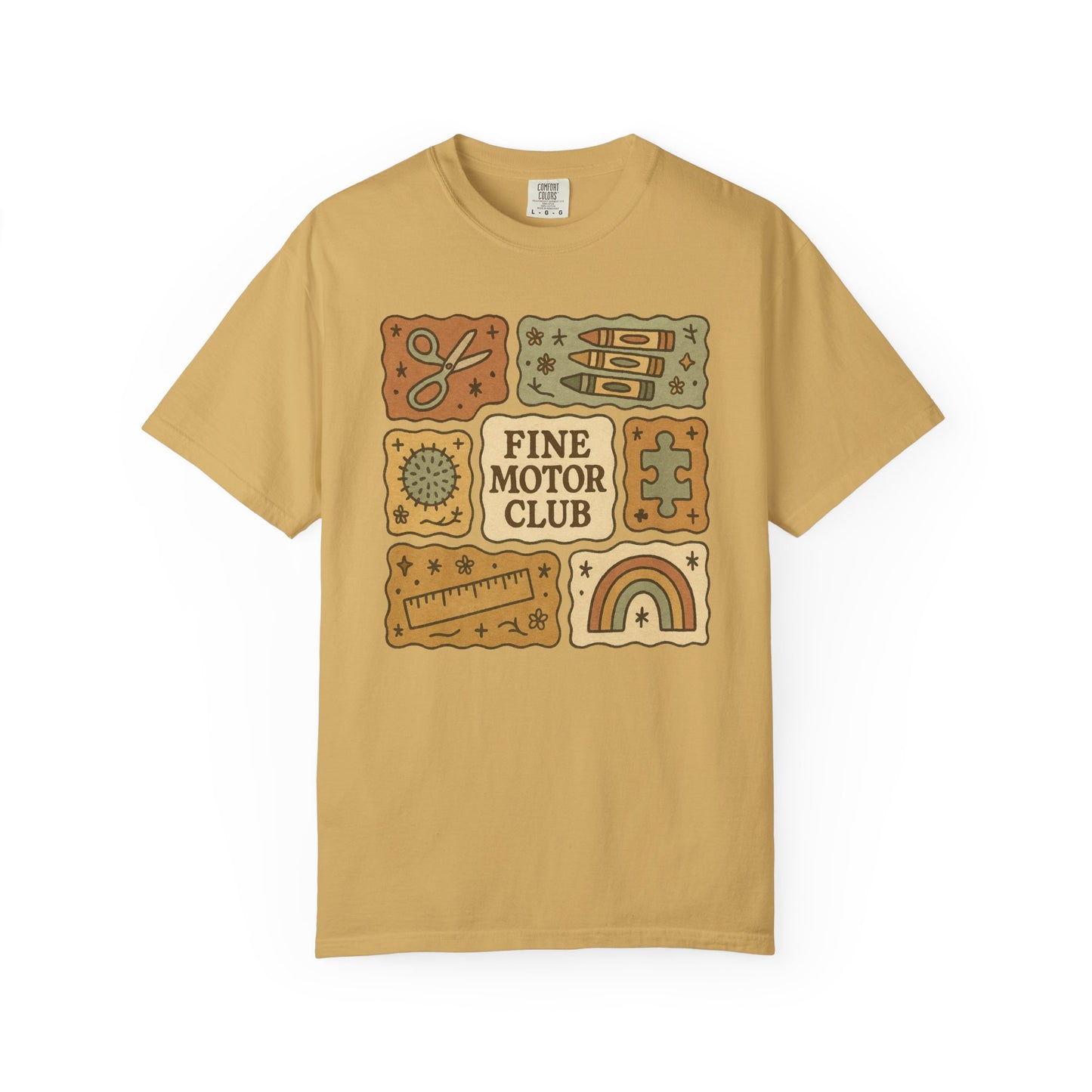 Fine Motor Club Tee – OT Occupational Therapy Comfort Colors 1717 Shirt – Boho Patchwork Graphic Tee