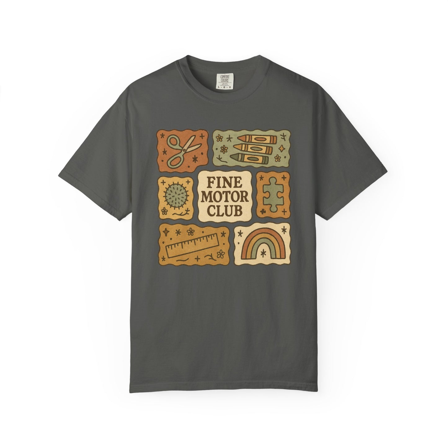 Fine Motor Club Tee – OT Occupational Therapy Comfort Colors 1717 Shirt – Boho Patchwork Graphic Tee