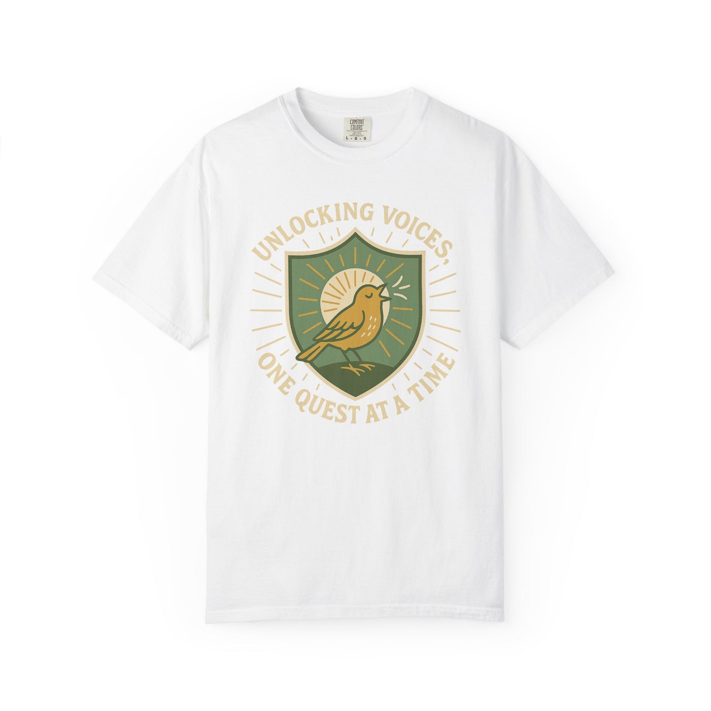 Unlocking Voices Shirt – Speech Therapist Bird Crest Tee – Boho Minimal Comfort Colors 1717 Tee