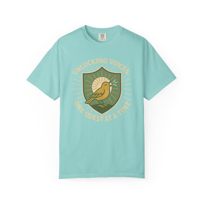 Unlocking Voices Shirt – Speech Therapist Bird Crest Tee – Boho Minimal Comfort Colors 1717 Tee